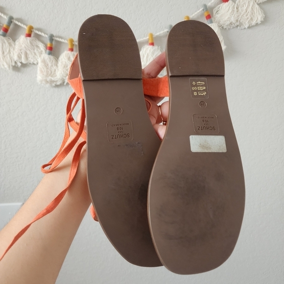 Schutz Orange Suede Wrap Around Ankle Flat Sandals Boho Chic Comfort Summer 10 - Picture 8 of 9